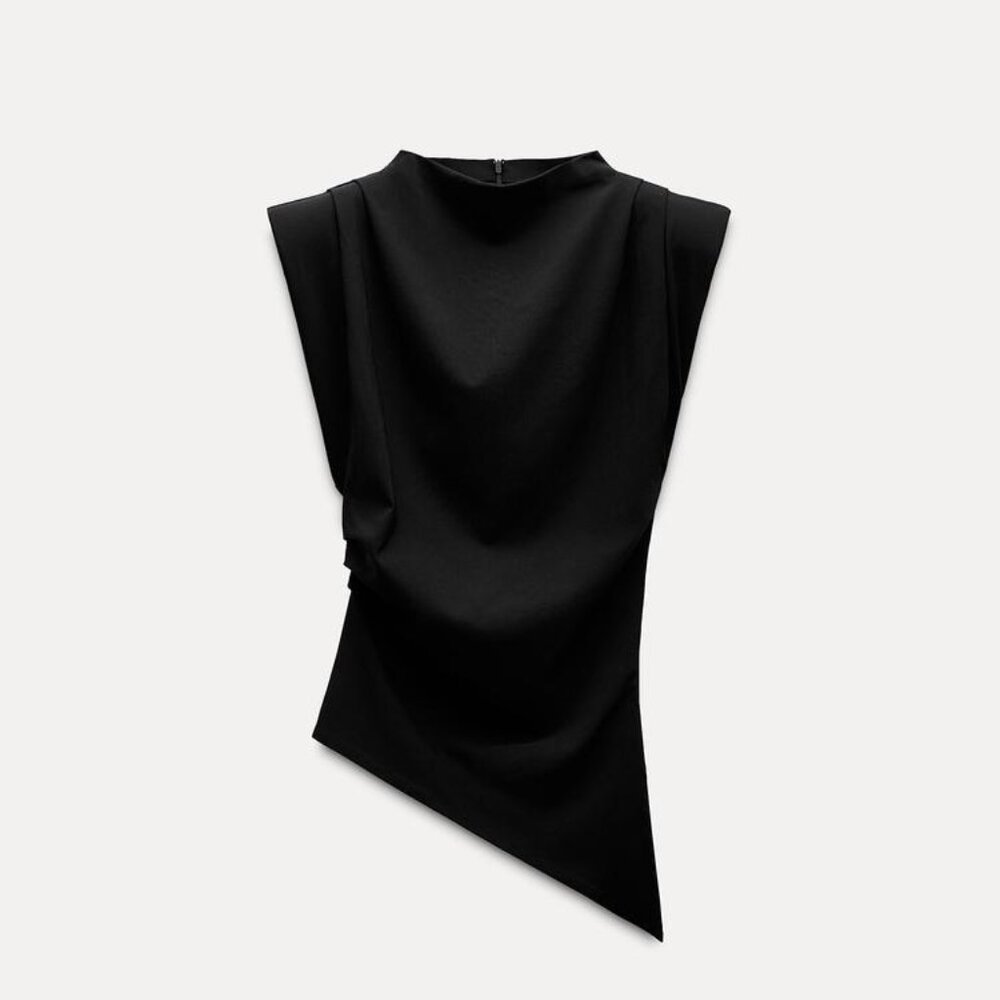 ZARA Asymmetric Shoulder Pad Top - L